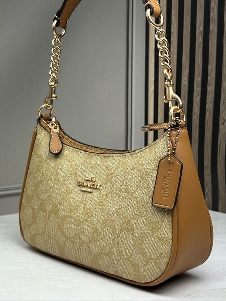 Жіноча сумка Coach Teri Shoulder Bag Signature Canvas Коричнева Кросбоді Багет