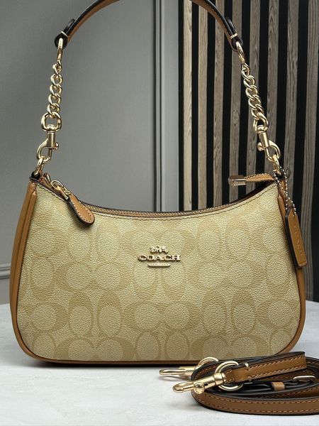 Жіноча сумка Coach Teri Shoulder Bag Signature Canvas Коричнева Кросбоді Багет