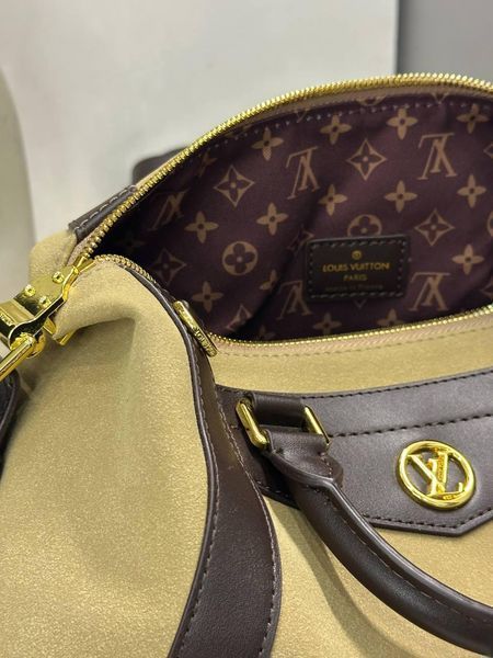 Жіноча сумка LOUIS VUITTON Nano LV Biker текстиль та шкіра бежева Force77 фото