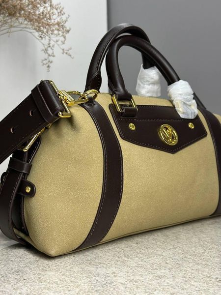 Жіноча сумка LOUIS VUITTON Nano LV Biker текстиль та шкіра бежева Force77 фото