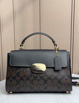 Сумка жіноча шкіряна Coach Eliza Top Logo Brown Black коричнева чорна сумка жіноча