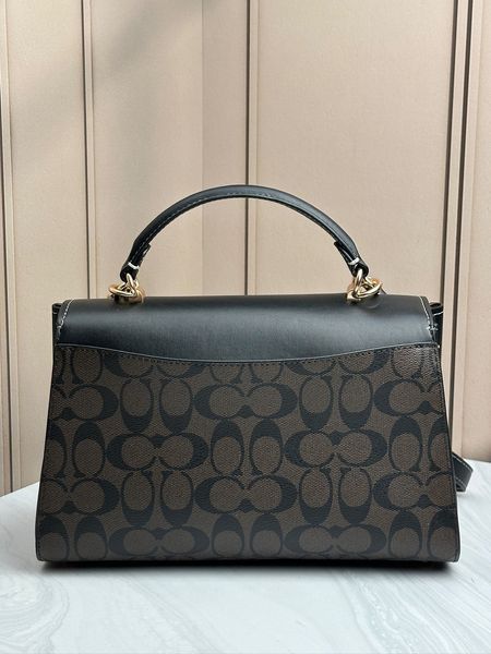 Сумка жіноча шкіряна Coach Eliza Top Logo Brown Black коричнева чорна сумка жіноча