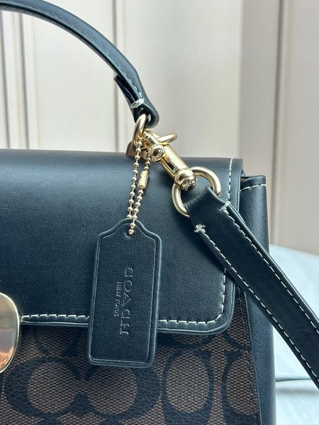 Сумка жіноча шкіряна Coach Eliza Top Logo Brown Black коричнева чорна сумка жіноча
