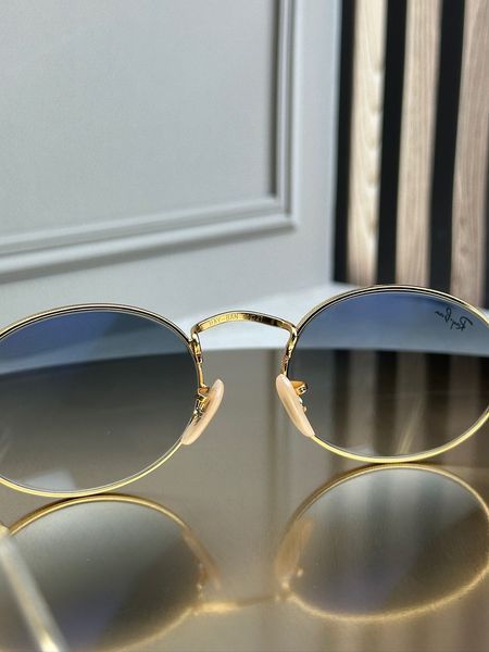 Солнцезащитные очки Ray-Ban RB3547 N золото, голубая градиентная линза, овальные, двойная перемычка, унисекс