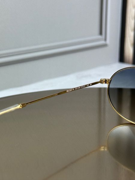 Солнцезащитные очки Ray-Ban RB3547 N золото, голубая градиентная линза, овальные, двойная перемычка, унисекс
