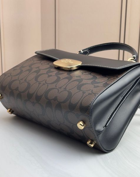 Сумка жіноча шкіряна Coach Eliza Top Logo Brown Black коричнева чорна сумка жіноча