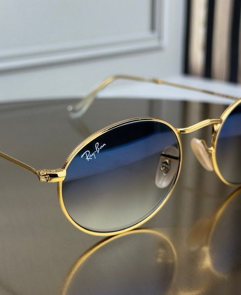 Солнцезащитные очки Ray-Ban RB3547 N золото, голубая градиентная линза, овальные, двойная перемычка, унисекс