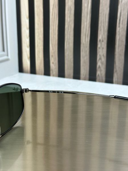 Солнцезащитные очки Ray-Ban RB3832 графит, зеленая линза G15, овальные, прямоугольные, металлические, унисекс