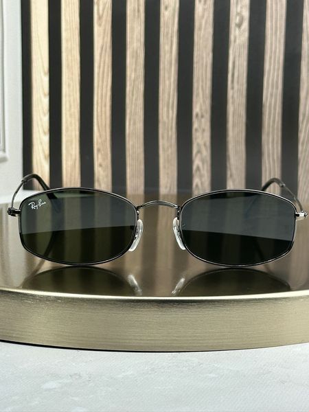Солнцезащитные очки Ray-Ban RB3832 графит, зеленая линза G15, овальные, прямоугольные, металлические, унисекс