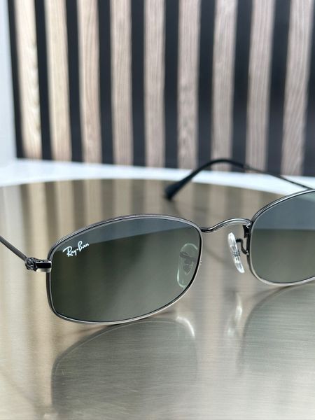 Солнцезащитные очки Ray-Ban RB3832 графит, зеленая линза G15, овальные, прямоугольные, металлические, унисекс