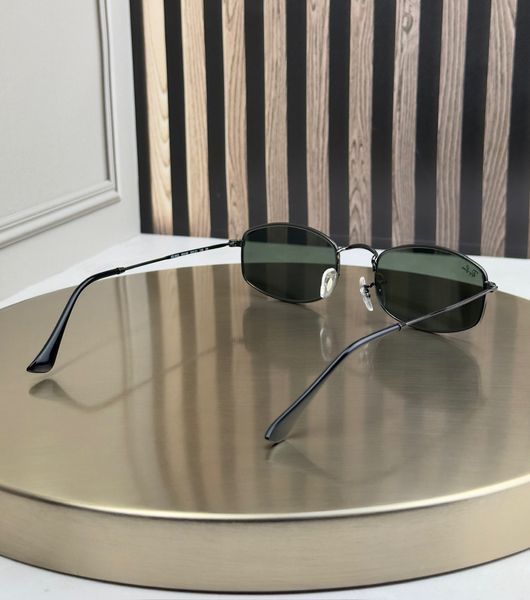 Солнцезащитные очки Ray-Ban RB3832 графит, зеленая линза G15, овальные, прямоугольные, металлические, унисекс