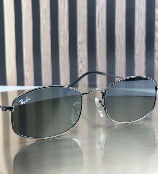 Солнцезащитные очки Ray-Ban RB3832 графит, зеленая линза G15, овальные, прямоугольные, металлические, унисекс