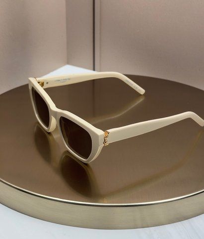Солнцезащитные очки Saint Laurent SL M127 кремовые прямоугольные ацетатные с логотипом YSL, коричневая линза, женские