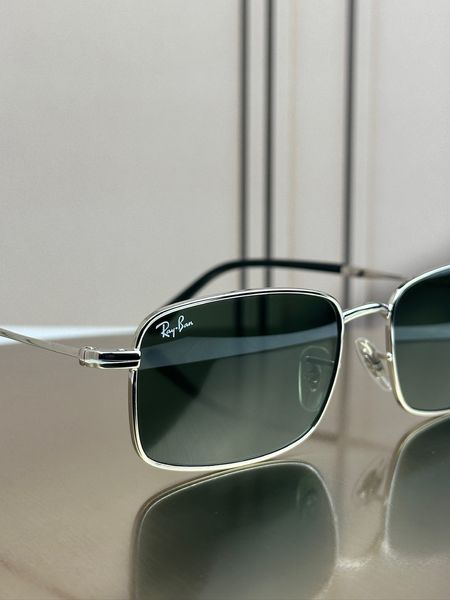 Солнцезащитные очки Ray-Ban RB3746 серебро, зеленая линза G15, прямоугольные, унисекс
