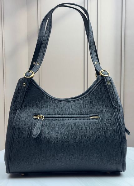 Вместительная женская кожаная сумка Coach Willow Shoulder Bag с двумя ремешками Черная