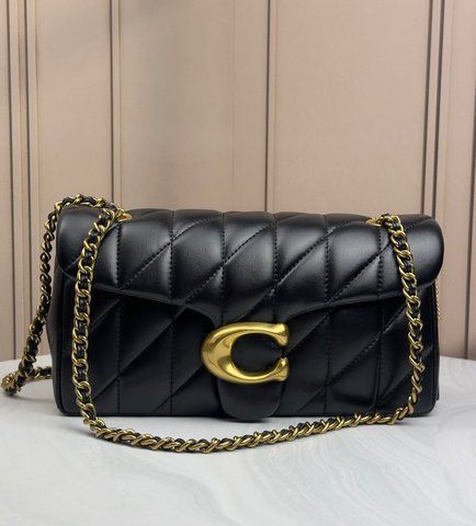 COACH Tabby Shoulder Bag 26 With Pillow Quilting сумка женская черная на цепочке с золотым логотипом