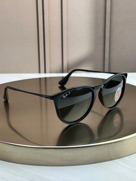 Сонцезахисні окуляри Ray-Ban Erika RB4171 чорні глянцеві, зелена лінза, поляризовані, круглі, жіночі, оригінал RBN02331 фото
