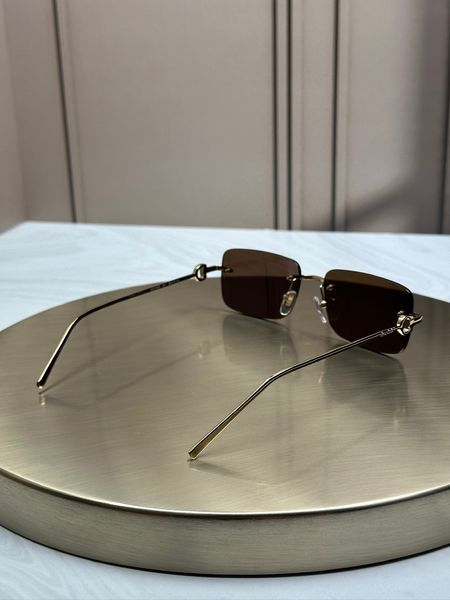 Сонцезахисні окуляри Gucci GG1703S золоті &mdash; безободкова прямокутна оправа, коричнева лінза, логотип GG, унісекс, оригінал GUC07807 фото