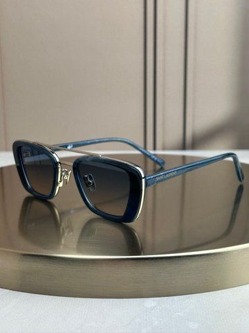 Солнцезащитные очки Saint Laurent SL 825 синие мрамор, прямоугольные с двойным металлическим мостиком, унисекс, Made in Italy