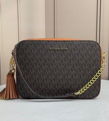 Жіноча сумка Michael Kors Jet Set Large Printed Logo Crossbody Bag Brown