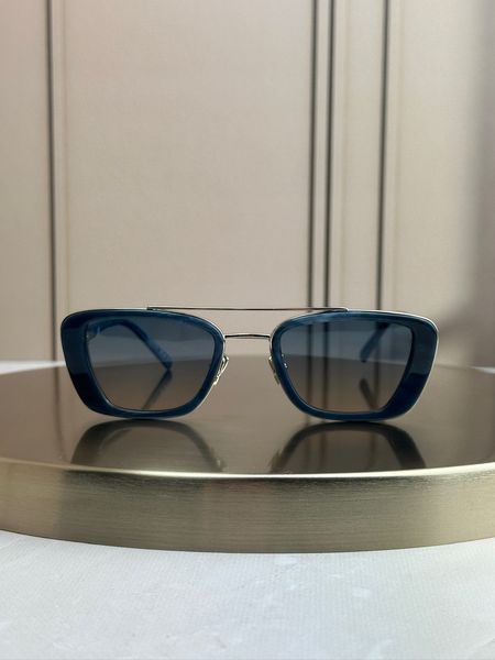 Сонцезахисні окуляри Saint Laurent SL 825 сині мармур, прямокутні з подвійним металевим містком, унісекс, Made in Italy