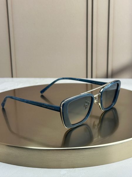 Сонцезахисні окуляри Saint Laurent SL 825 сині мармур, прямокутні з подвійним металевим містком, унісекс, Made in Italy
