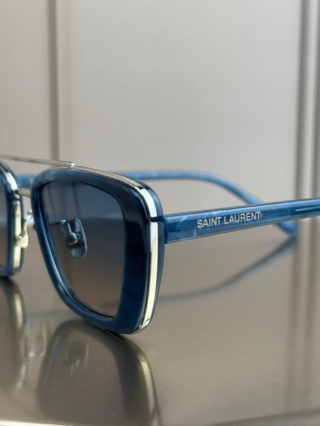 Сонцезахисні окуляри Saint Laurent SL 825 сині мармур, прямокутні з подвійним металевим містком, унісекс, Made in Italy