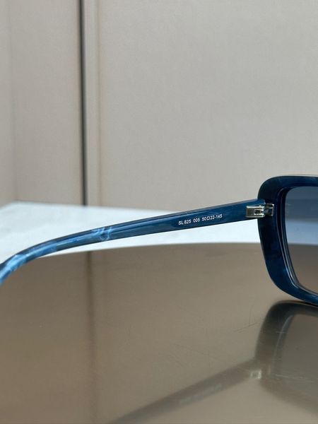 Сонцезахисні окуляри Saint Laurent SL 825 сині мармур, прямокутні з подвійним металевим містком, унісекс, Made in Italy