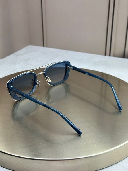 Солнцезащитные очки Saint Laurent SL 825 синие мрамор, прямоугольные с двойным металлическим мостиком, унисекс, Made in Italy