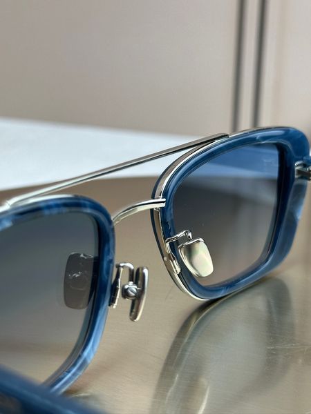 Солнцезащитные очки Saint Laurent SL 825 синие мрамор, прямоугольные с двойным металлическим мостиком, унисекс, Made in Italy