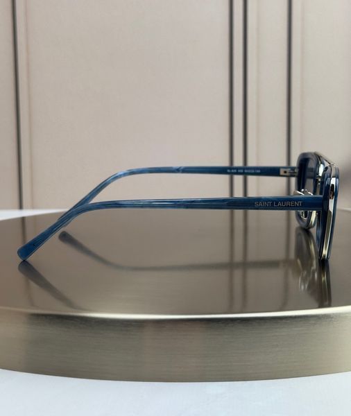 Солнцезащитные очки Saint Laurent SL 825 синие мрамор, прямоугольные с двойным металлическим мостиком, унисекс, Made in Italy