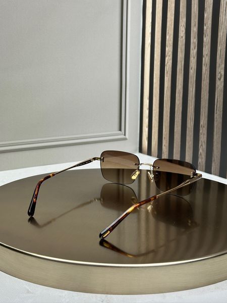 Солнцезащитные очки Tom Ford FT1354 золотые безободковые прямоугольные, коричневая градиент-линза, унисекс
