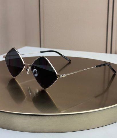 Солнцезащитные очки Saint Laurent SL 302 серебряные ромбовидные металлические геометрические, черная линза, женские