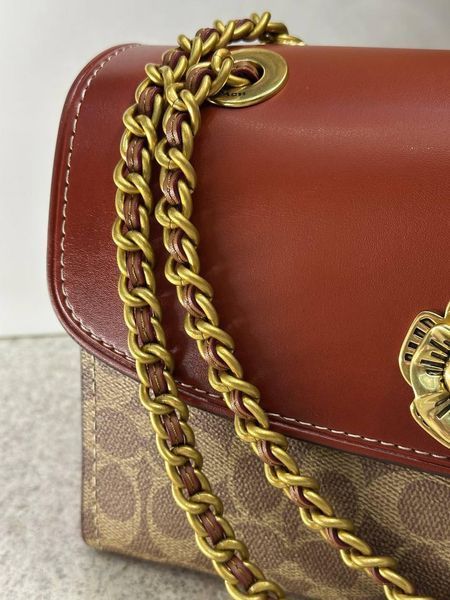 Женская кожаная сумка COACH Camellia Parker 30585 на цепочке коричневая