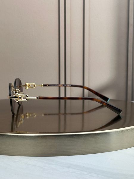 Солнцезащитные очки Tiffany & Co TF3104D бесправные овальные золотые, коричневая линза, черепаховые дужки, женские
