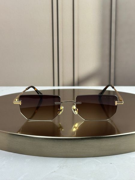Tom Ford FT1355 Ethan золотые безободковые геометрические, коричневая линза, унисекс, оригинал