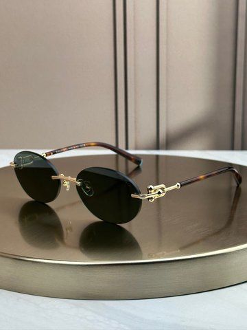 Солнцезащитные очки Tiffany & Co TF3104D бесправные овальные золотые, темно-зеленая линза, черепаховые дужки, женские
