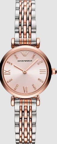 Жіночий годинник Emporio Armani Gianni T-Bar AR11223 з кристалами (Рожеве золото / Рожевий циферблат)