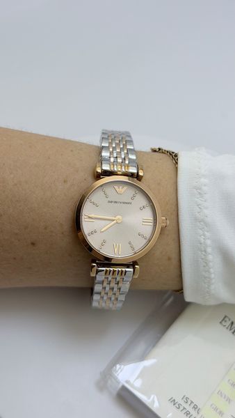 Жіночий годинник Emporio Armani Gianni T-Bar AR11223 з кристалами (Рожеве золото / Рожевий циферблат)