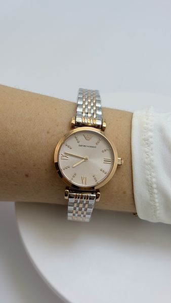Жіночий годинник Emporio Armani Gianni T-Bar AR11223 з кристалами (Рожеве золото / Рожевий циферблат)