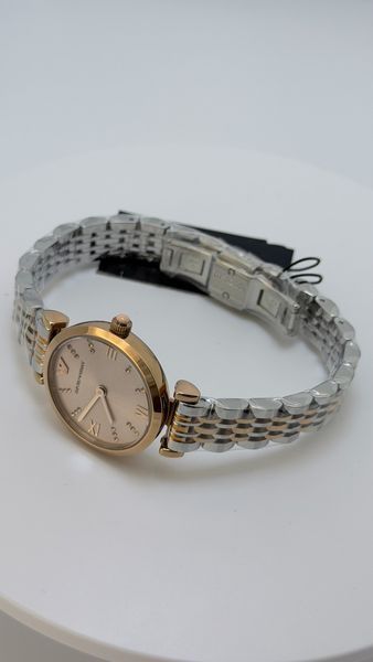 Жіночий годинник Emporio Armani Gianni T-Bar AR11223 з кристалами (Рожеве золото / Рожевий циферблат)