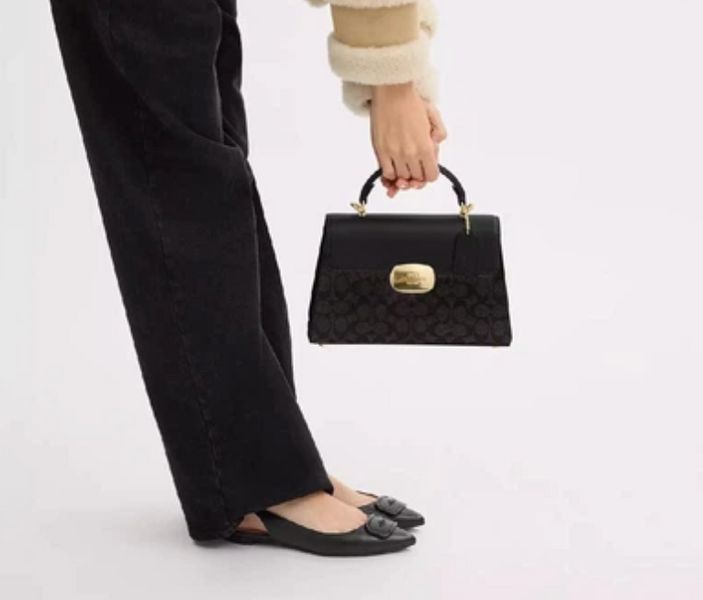 Сумка жіноча шкіряна Coach Eliza Top Logo Brown Black коричнева чорна сумка жіноча COA09374 фото