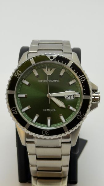 Мужские часы Emporio Armani Diver AR11338 (Серебристый / Зеленый циферблат)