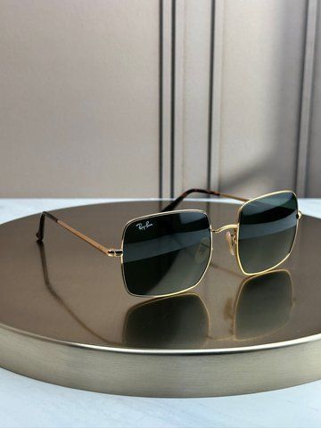 Солнцезащитные очки Ray-Ban Square 1971 RB1971 золотые, зеленая линза G15, квадратные, унисекс