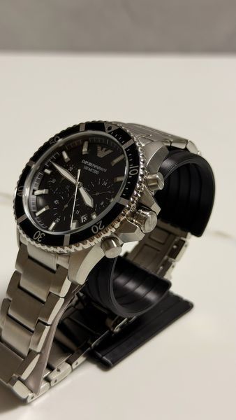 Чоловічий годинник Emporio Armani Diver AR11360 з хронографом (Сріблястий / Чорний циферблат)