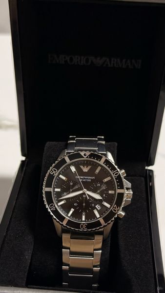 Чоловічий годинник Emporio Armani Diver AR11360 з хронографом (Сріблястий / Чорний циферблат)