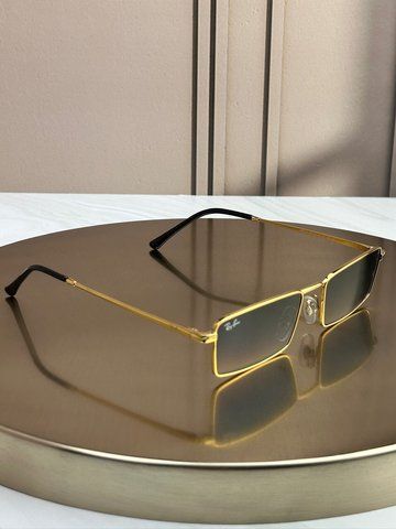 Солнцезащитные очки Ray-Ban RB3741 золотые, серо-голубая градиентная линза, прямоугольные, унисекс