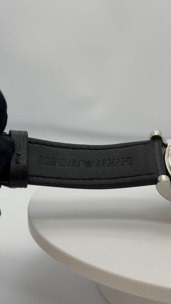 Чоловічий годинник Emporio Armani Luigi AR1828 з хронографом (Сріблястий / Чорний шкіряний ремінець)