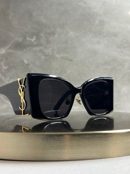 Сонцезахисні окуляри Saint Laurent SL M119/F Blaze 001 &mdash; великі чорні з золотим YSL, жіночі, оригінал Force 16 фото