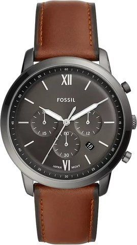 Чоловічий годинник Fossil Neutra FS5512 з хронографом (Сірий / Коричневий шкіряний ремінець)